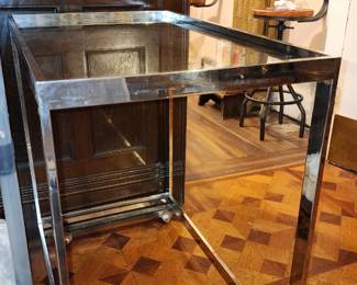 1970's Chrome, glass, marble (sadly, missing) serving cart attributed to Milo Baughman