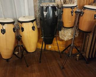 Vintage Cosmic Percussion black Conga on stand, 10 and 11 Toca Conga set on stand, 8 and 9 Conga set on stand