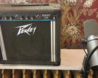 Peavey Rage 158 Guitar 15 Amp Teal Stripe, Shure Dynamic EAC 25 microphone with stand and cord