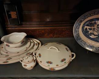 O.P. CO. Syracuse china "Canterbury", willoware platter