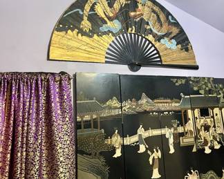 Huge wall fan, silk curtains, 6 panel wall divider