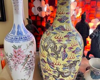 Eggshell Porcelain case and vintage yellow Chinese vase
