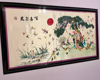 Huge 99 birds of paradise needlepoint on silk