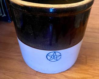 Antique 6 gal blue star crock