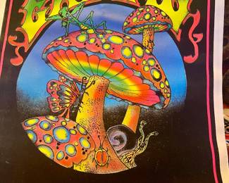 Velvet black light mushroom poster
