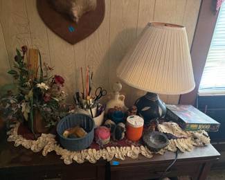 SEWING ITEMS, LAMP,  ETC