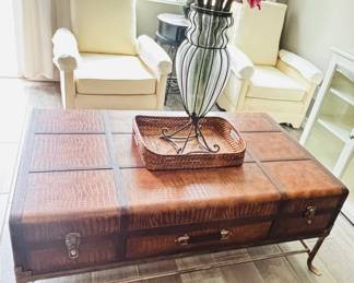 Vintage Metal - Faux Alligator Trunk Style Coffee Table w/Drawer