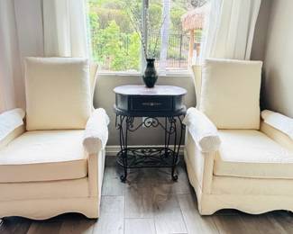 (2) Vintage Beige Arm Chairs