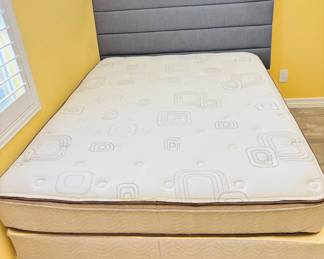 Gray Fabric Queen Headboard / Queen Mattress Set w/ Frame - Sold Separately