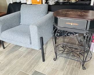 Gray Arm Chair - 1 of 2 Metal End tables