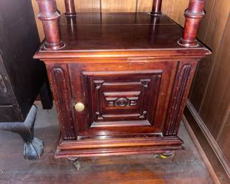 Antique Wooden Table W/ Marble Top, 1 Drawer, & 1 Door