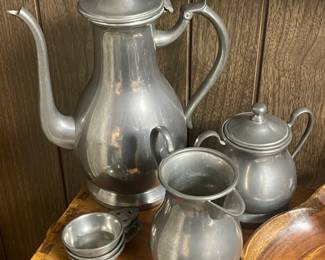 Pewter Tea Set W/ Teapot, Creamer, & Sugar