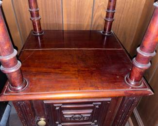 Antique Wooden Table W/ Marble Top, 1 Drawer, & 1 Door