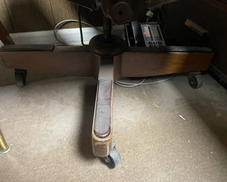 Vintage Brown Wooden Rolling Office Arm Chair W/ Nail Head Trim