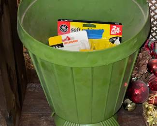 Vintage Green Plastic Trashcan