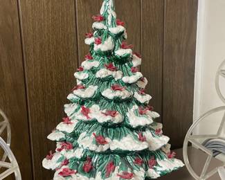 STUNNING Vintage Ceramic Christmas Tree W/ Red Cardinal Bird Bulbs (WORKING!)