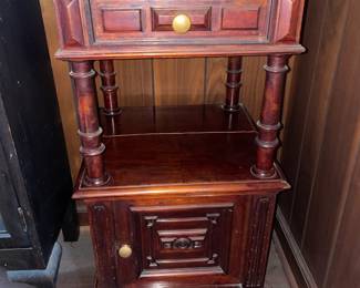 Antique Wooden Table W/ Marble Top, 1 Drawer, & 1 Door