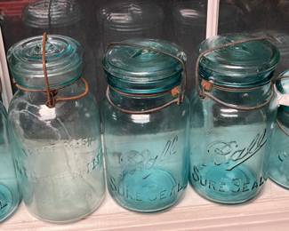 Antique Blue Glass Jar W/ Lids