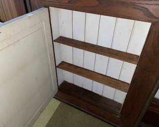 Antique Wall Mounted Wooden Pharmacy Cabinet W/ Mirror