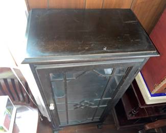 Antique Wooden Display Cabinet W/ Glass Door & Wood Trim