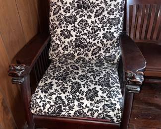 Antique Reclining Wooden Chair W/ Carved Lion Head & Claw Details
