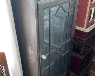 Antique Wooden Display Cabinet W/ Glass Door & Wood Trim