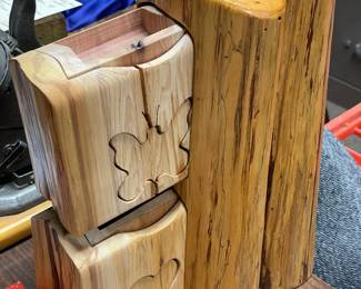 Hand Carved Wooden Trunk Hidden Drawer Chest