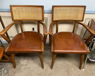 STUNNING Vintage Boling Changebak Walnut W/ Cane Back Mid-Century Modern Arm Chairs