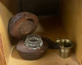 Vintage Carved Acorn Ink Well