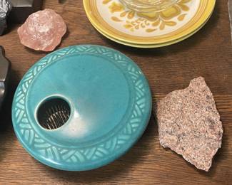 Vintage Teal Pottery Flower Frog