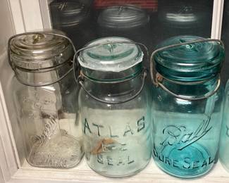 Antique Blue Glass Jar W/ Lids