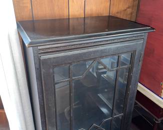Antique Wooden Display Cabinet W/ Glass Door & Wood Trim
