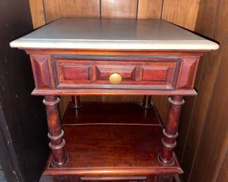 Antique Wooden Table W/ Marble Top, 1 Drawer, & 1 Door