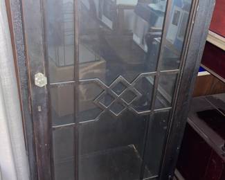 Antique Wooden Display Cabinet W/ Glass Door & Wood Trim