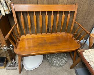 Country Wooden Bench W/ Slotted Back
