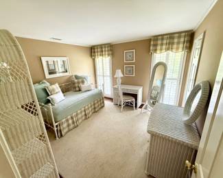 Trundle bed with custom bedding & window treatments