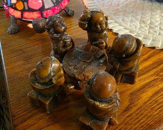 Hand Carved Wax Monk Figurines: Antique England Playing Card Set