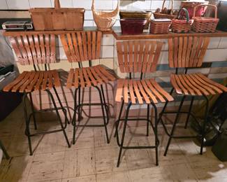 Arthur Umanoff Vintage Mid Century Tiki Era Swivel Bar Mid Century Stool Set of 4