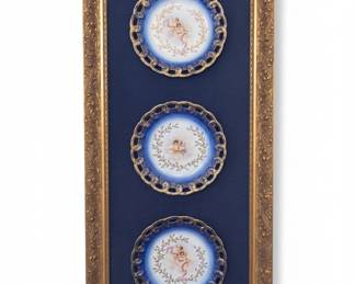 Framed Set of Three Victoria Carlsbad Austria Cobalt Blue Cherub Cabinet Plates