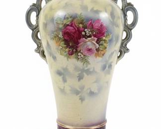 Hand Painted Nippon Vase with Roses and Gilt Accents