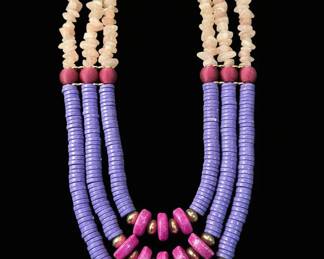 MultiStrand Statement Necklace with Dyed Wood Discs and Tumbled Stone Chips