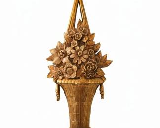 Vintage Syroco  Gold Basket of Flowers Wall Plaque