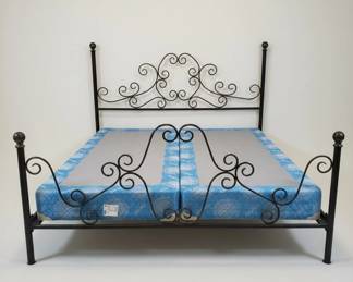 Wrought Iron Scrollwork King Bed Frame with Ball Finials