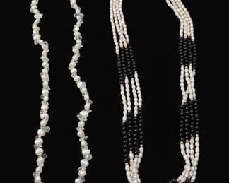 Vintage Baroque Pearl and Rock Crystal Necklace and MultiStrand Pearl and Onyx Necklace