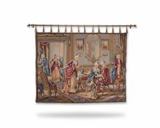 French Rococo Style Jacquard Wall Tapestry with Decorative Rod