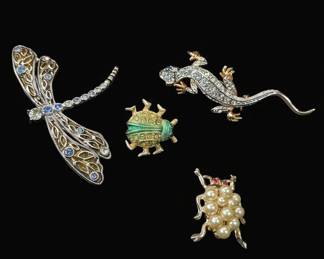 Vintage Costume Jewelry Insect and Animal Brooch Collection