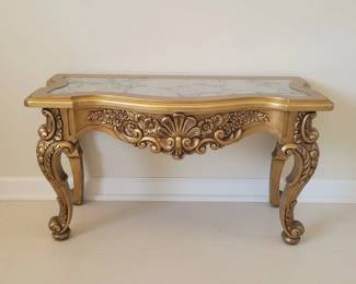 Baroque Style Giltwood Console Table with Marble Top