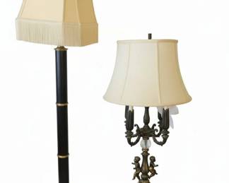 Hollywood Regency Style Black and Brass Column Floor Lamp