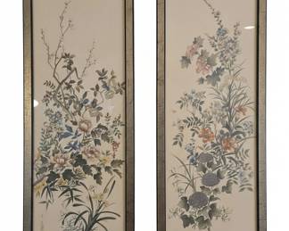 Pair of Chinoiserie HandPainted Silk Panels