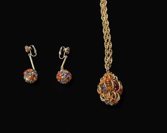 Vintage MultiColored Rhinestone Fruit Salad DemiParure Set